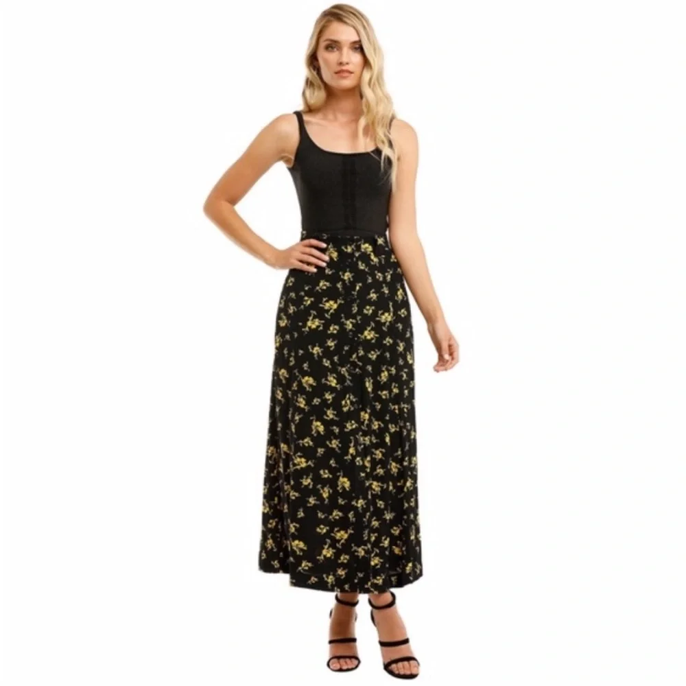 NEW Ganni Printed Crepe Skirt Black 42